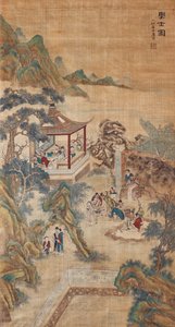 Studerer lærde i en have Hængende rulle af Chinese Master