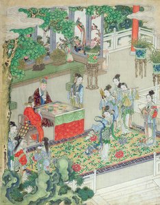 En kinesisk mandarin bliver underholdt (farve på silke) af Chinese School