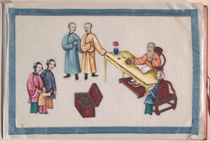 Album, slutningen af det 19. århundrede (album med tolv blade; blæk og farve på markpapir, indbundet i rød damask) af Chinese School