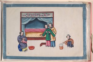 Album, slutningen af det 19. århundrede (album med tolv blade; blæk og farve på markpapir, indbundet i rød damask) af Chinese School