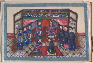 Album, slutningen af det 19. århundrede (album med tolv blade; blæk og farve på markpapir, indbundet i rød damask) af Chinese School