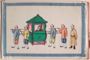 Album, slutningen af det 19. århundrede (album med tolv blade; blæk og farve på markpapir, indbundet i rød damask) af Chinese School