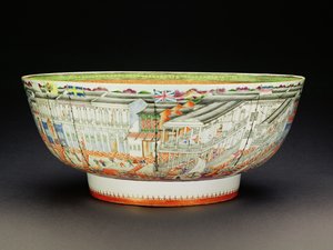 Skål, dekoreret i mandarinpalet med en scene af sangene i Canton, Qianlong-perioden, ca. 1770 (porcelæn) (se 205912)