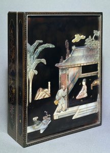 Æske, 1700-tallet (lak med fedtstensindlæg) af Chinese School