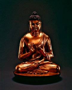 Buddha Vairocana (Dari), Tang-dynasti (618-907), tidligt 8. århundrede (forgyldt blyholdig bronze) af Chinese School