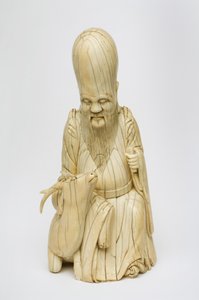 Udskåret elfenbensfigur af Shou Xing siddende med hjorte, ca. 1580-1644 af Chinese School