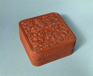 Udskåret æske, 1700-tallet (cinnoberlak) af Chinese School