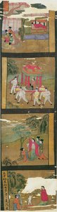 Ch.Lv.0010 Scener fra Buddhas Life, Tunhuang, 7.-8. århundrede, (maleri på silkebanner) af Chinese School