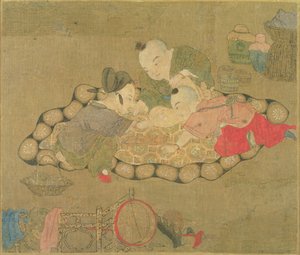 Leger børn, Ming-dynastiet, 1500 (wc på silke) af Chinese School