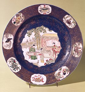 Cirkulært fad med en musikscene, Kangxi-perioden (1662-1722) (porcelæn)