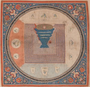Kosmologisk mandala med Mount Meru af Chinese School