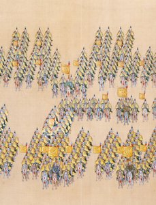 Kejser Qianlongs gennemgang af den store parade af tropper, håndscroll af Chinese School
