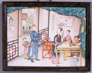 Imperial Canton panel, Qianlong periode, 1736-95 (repousse emalje) (se 207217 for par) af Chinese School