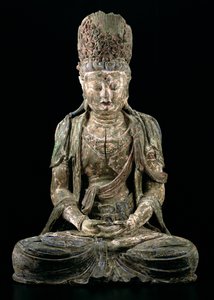 Stor siddende bodhisattva i meditation, Jin-dynastiet (1115-1234) (træ og pigment) (se 206545)
