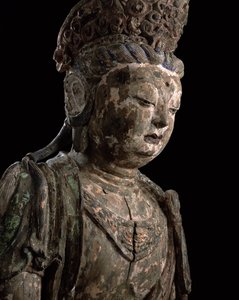 Stor siddende bodhisattva i meditation, Jin-dynastiet (1115-1234) (træ og pigment) (detaljer) (se 206544)