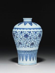 Vase i Ming-stil, Meiping, malet i 1400-tallets stil af Chinese School