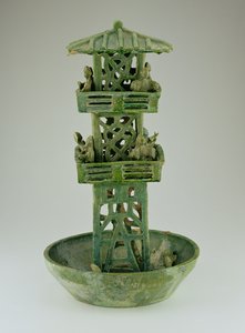 Model af et vagttårn, Han-dynastiet (206 f.Kr.-220 e.Kr.) (glaseret keramik)