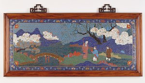 Panel, der viser et kinesisk landskab, Ming-dynastiet (cloisonne-emalje)