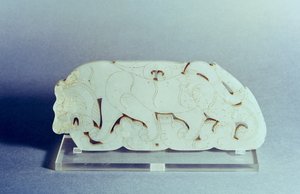 Plaque i form af en tiger, Han-dynastiet (206-220) (jade)