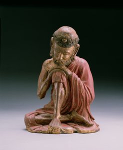 Rød lakfigur af Sakyamuni, grundlæggeren af den buddhistiske tro, dukker op fra bjergene, Yan-dynastiet, 1280-1368 (træ og forgyldt)