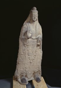 Statue af Buddha Sakyamuni, Northern Wei-dynastiet, ca. 386-534 (kalksten)