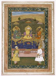 Kejserne Akbar, Jahangir og Shah Jahan med deres ministre og prins Dara Shikoh, ca. 1630-40 af Chitarman