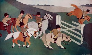 The gate crashers, jockeyer på hesteryg, tegneserie af Chloe Preston (1887-1969) fra The Tatler, nr. 1435, 26. december. af Chloe Preston