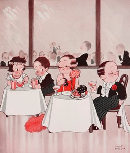 Town mice and country mice, Refined citizens vs unrefined countrymen, restaurant scene, tegning af Chloe Preston (1887-1969) fra The Tatler, nr. 1384, 4. januar. af Chloe Preston