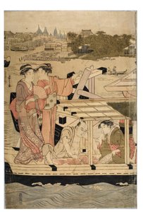 Del af en vandret pentatykon af Sumida-floden scene af Chobunsai Eishi