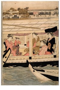 Del af en vandret pentatykon af Sumida-floden scene af Chobunsai Eishi