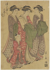 Tre kurtisaner fra Tsuataya-huset, 1787-1798 af Chobunsai Eishi