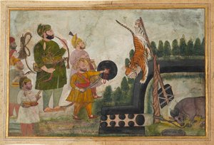 Rawat Gokul Das inspicerer en fanget tiger, 1810-1815