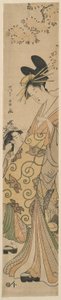 Courtesane og hendes ledsager under Cherry Tree af Chokosai Eisho