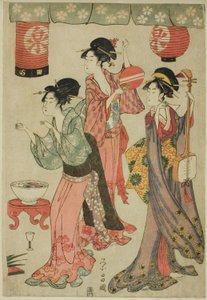 Fest i et tehus fra en parodi på Chushingura af Chokosai Eisho