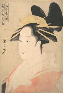 Stort hoved- og busteportræt af Oiran Hanaogi fra Ogiya., sandsynligvis 1798