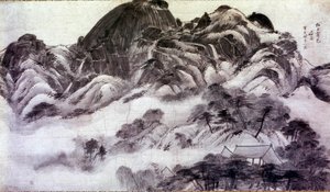Art coreen: Mount Inwang. Tryk af Chong Son (1676-1759). 1700-tallet. Jai Hyang John samling af Chong Son