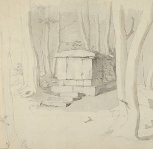 A Stone Tomb in a Forest, verso: Study of a Flower, 1830. af Christen Købke