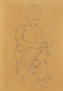 Kunstnerens søn Peter, hel figur, siddende med et dyr eller et stykke legetøj