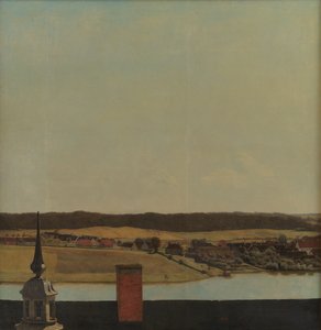 Tagryggen på Frederiksborg Slot med udsigt over sø, by og skov af Christen Købke