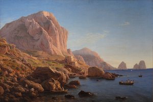 En klippekyst, Capri. Efter solopgang af Christen Købke