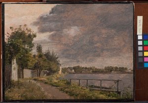 Udsigt over Dosseringen nær forstaden Østerbro uden for København, Cloudy Sky af Christen Købke