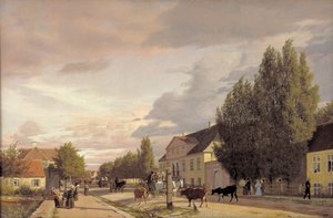 Udsigt over en Gade på Østerbro uden for København. Morgenlys, 1836