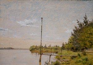 Studie til Udsigt over Sortedamssøen fra Dosseringen mod Nerrebro, ca. 1838 (olie på papir)