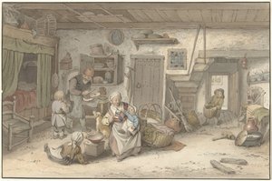 Interiør med bondefamilie af Christiaan Josi