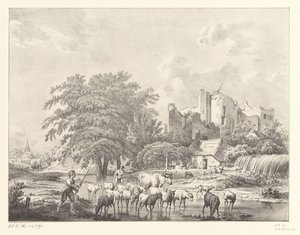 Flok kvæg ved ruinerne af Brederode Kasteel Slot af Christiaan Josi