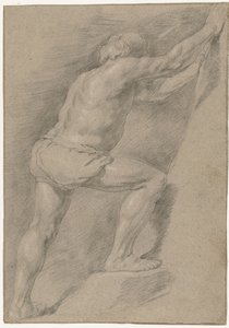 Studie af en nøgen mand med løftet ben af Christiaen Gillisz. van Couwenberg (attributed to)