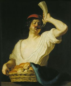 En bager blæser i sit horn, 1650. af Christiaen van Couwenbergh