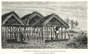 Lakeboliger af Wayuu (Guajiro) indianerne, Maracaibo, Venezuela (litho) af Christian Anton Goering
