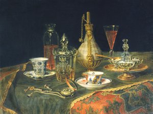 Bøhmiske glas, kopper og et ur