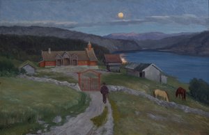 Til sidst ankom han til en stor gård (olie på lærred)